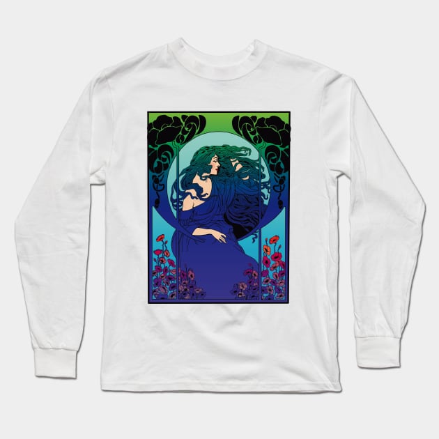 Art Deco Lady (blue) Long Sleeve T-Shirt by Soth Studio